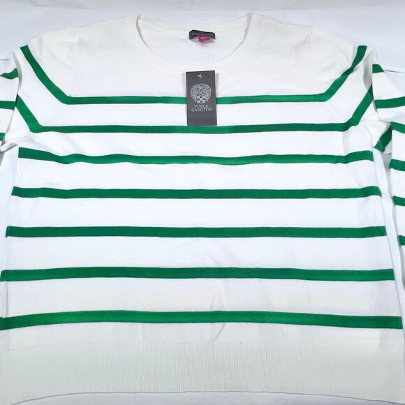 Vince Camuto White Green Striped Pullover Sweater Juniors Large New - Picture 3 of 5